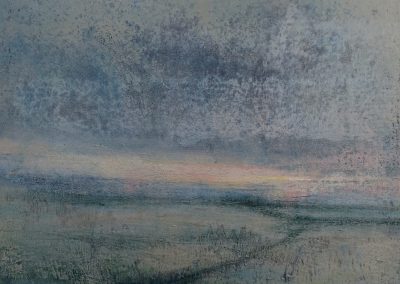 Atmospheric painting of first light on the Yorkshire wolds by artist Andrew Cheetham