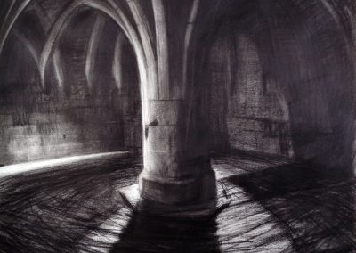 Atmospheric drawing of Knaresborough Castle Dungeon by 2006 Artist in residence Andrew Cheetham