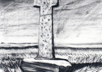 Charcoal drawing of Old Ralph marker stone on the north York moors by artist Andrew Cheetham