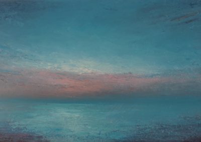 Atmospheric oil painting of a sunrise at sea by artist Andrew Cheetham